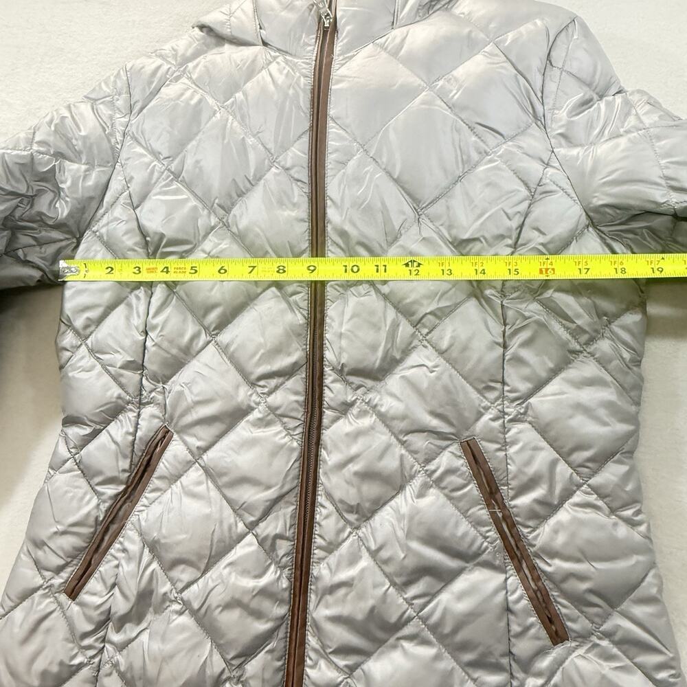 Lauren Ralph Lauren Womens Medium Quilted Puffer Jacket Gray Faux Leather Trim - Picture 2 of 14